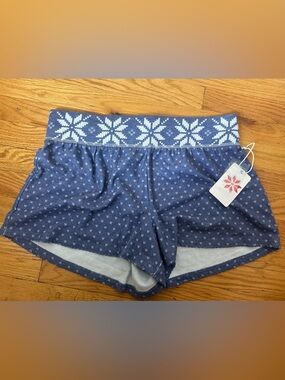 PJ Salvage Cozy Vibes Soft Shorts Pajama Bottoms Snowflake Periwinkle Medium